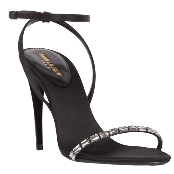 Saint Laurent Shoes - Saint Laurent Gloria Rhinestone Ankle Strap 3.5" Stiletto Heel Sandals, Size 37